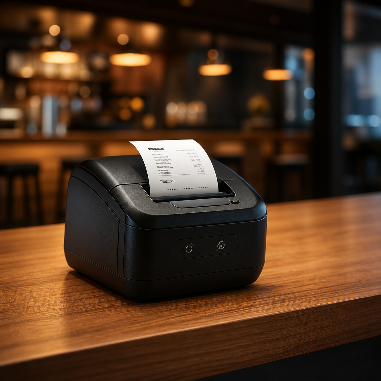 Impresora térmica imprimiendo un ticket en un restaurante